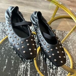 Studded Black Ballet Flats with Elastic Strap